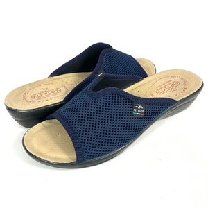 Fly Flot Navy Mesh Wedge Mule Sandals Womens EU 38 US 6.5 Comfort Italy